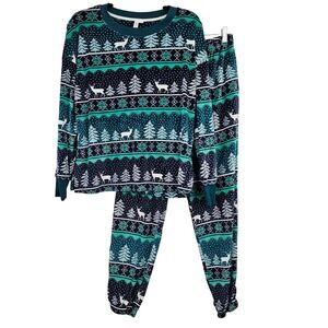 Joyspun Women's Christmas Pajama Set Set Long Sleeve Deer Trees Fair Isle Medium